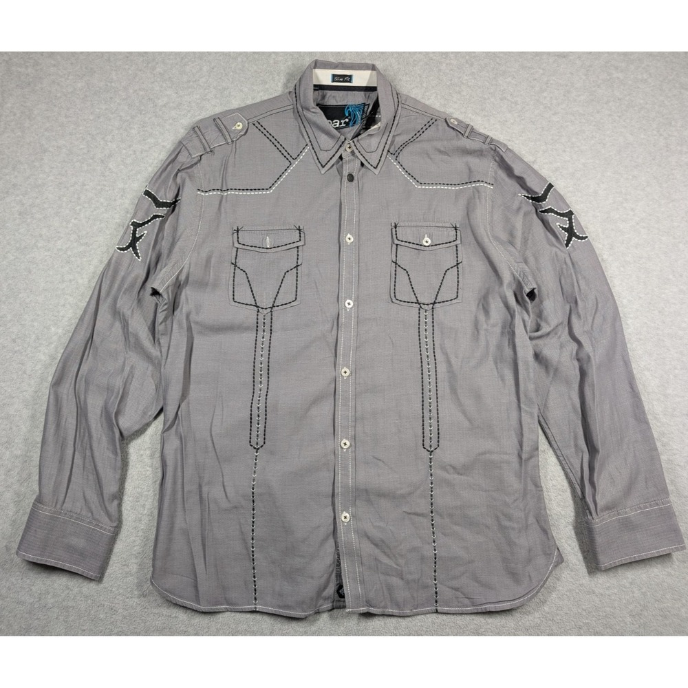 Roar Men Shirt XXL Embroidered Western Tribal Southwestern Slim Shirt Long Sleev